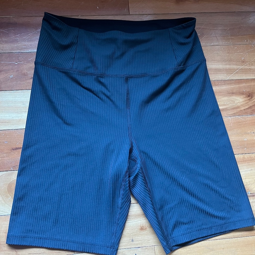 Girlfriend collective black rib high rise biker shorts